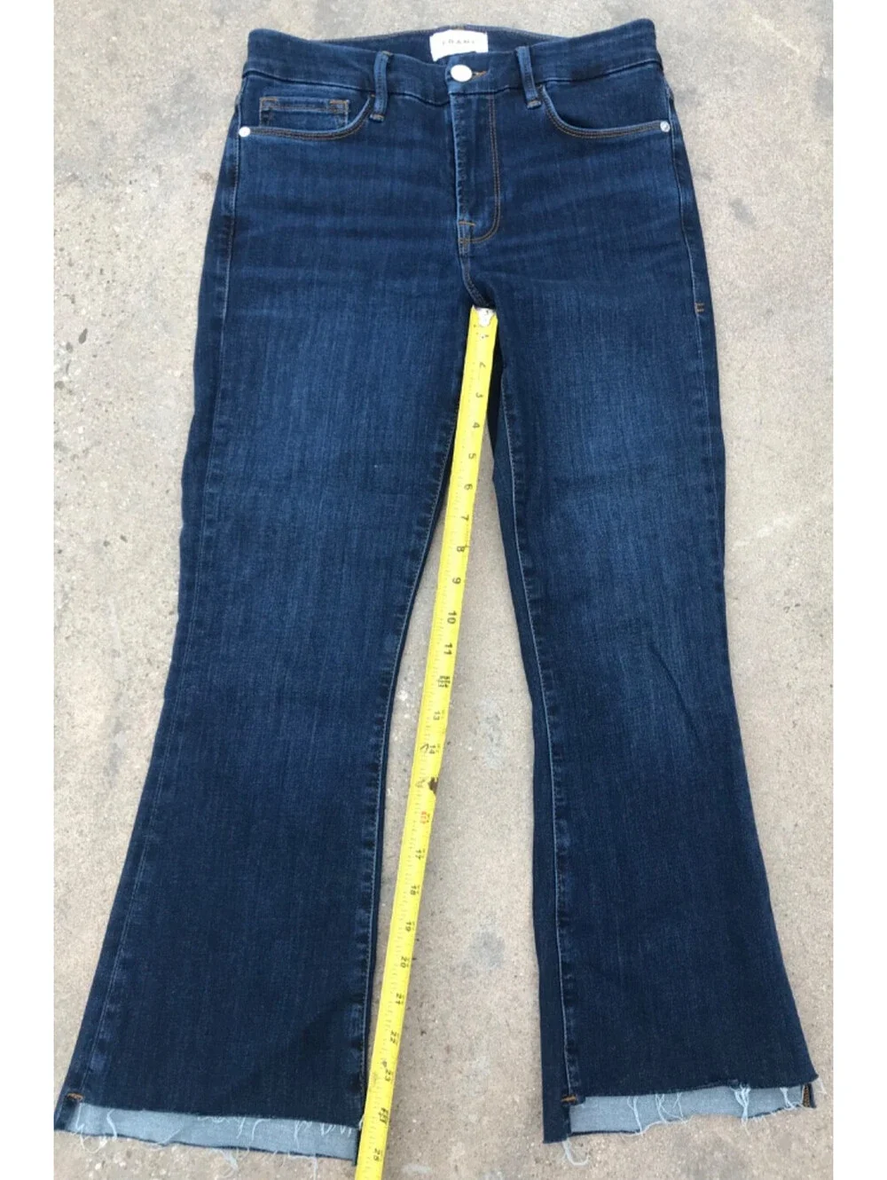 FRAME Le Crop Mini Boot Jeans Size 27 Dark Blue Denim Raw Cut Off Center Hem